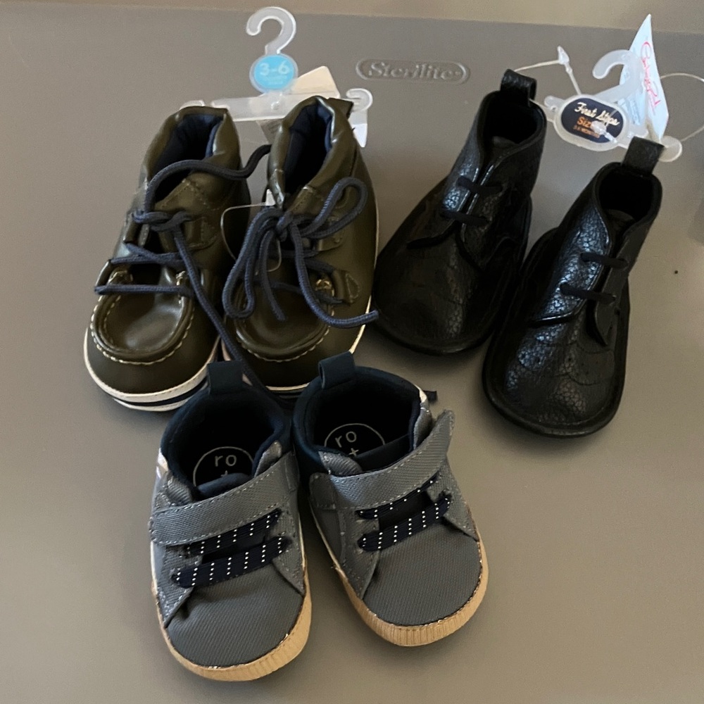 Stylish Kids Shoes Set - Black, Gray/Blue, and Olive